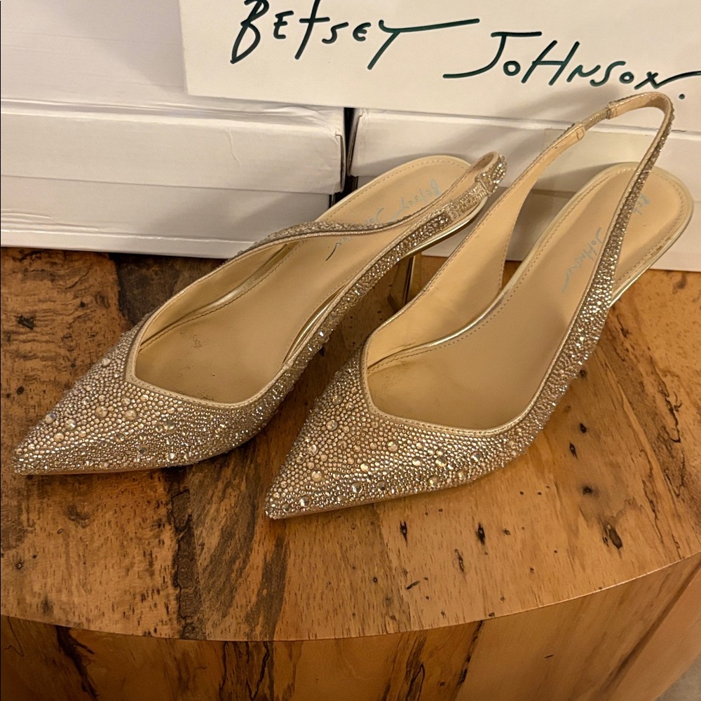 Betsey Johnson Gold Slingback Heels Used